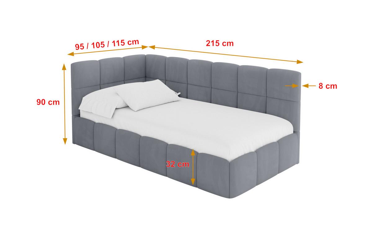 EINZELBETT Jugendbett mit Bettkasten Rechts, mit Matratze - LIVY 100x200 Grau - Grau, Holzwerkstoff/Textil (100/200cm) - ALTDECOR