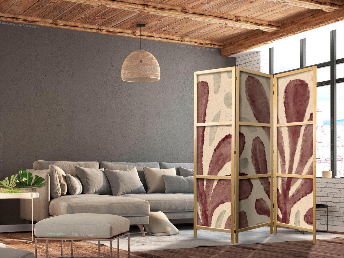 PARAVENT Japanischer 3-tlg 135x172 cm Abstrakte Bl tter - Multicolor, Holz/Textil (135/172/3cm) - Muralo