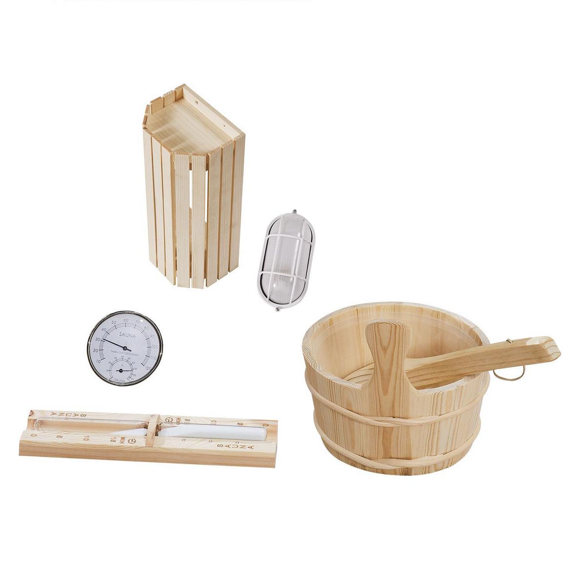 FASSSAUNA Nolvik S inkl. Zubehör-Set - Naturfarben, Holz (128/194/120cm) - Artsauna