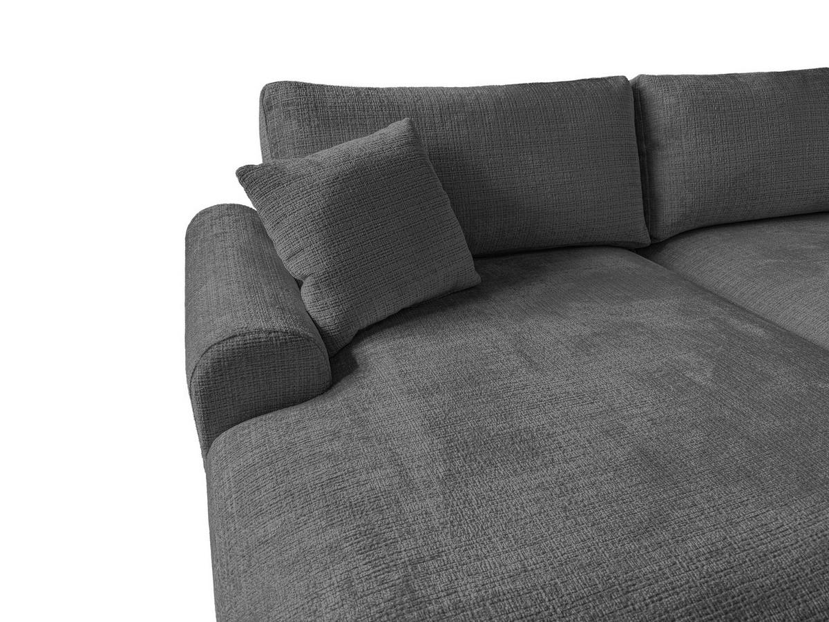ECKSOFA Melvano mit Schlaffunktion und Bettkasten im Japandi-Stil aus weichem Grau Chenille-Stoff - Schwarz/Grau, Holz/Kunststoff (145/240cm) - S-Style