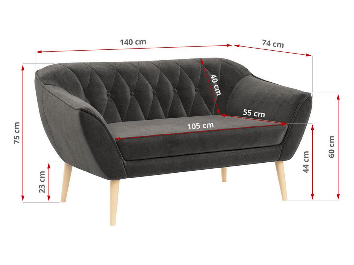 SOFA Pirs 2 Sitzer Velvet Grau - Braun/Grau, Holz/Textil (140/75/74cm) - MKS