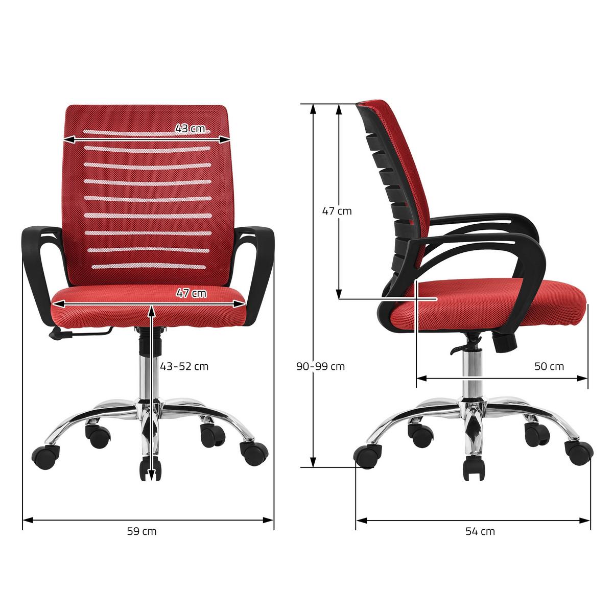BÜROSTUHL Rot - Rot, Metall (54/99/59cm) - ML-DESIGN