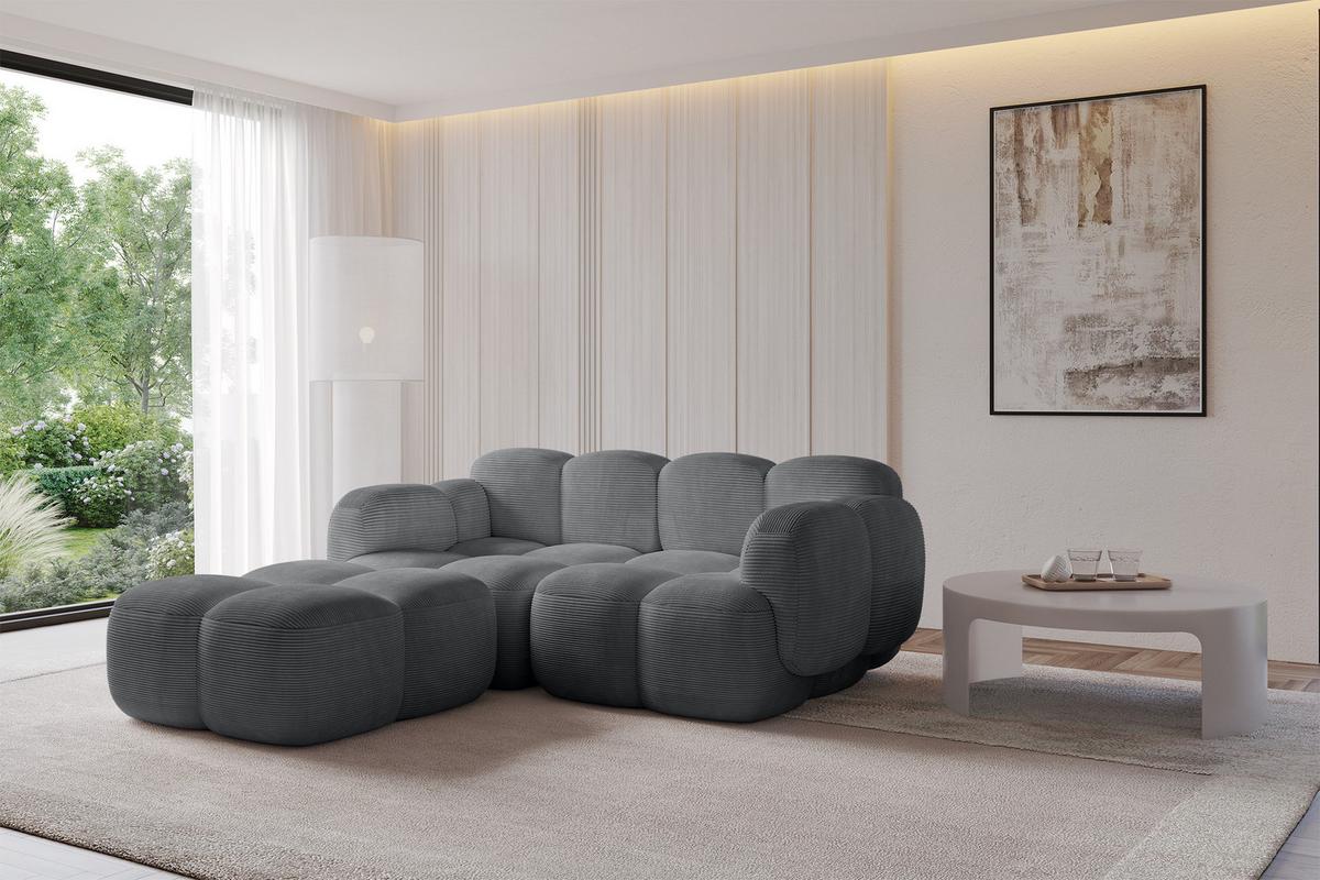 ECKSOFA modulares Sofa Links Miko-L1 214x205x75 Dunkelgrau Cord - Graphitfarben/Schwarz, Holzwerkstoff/Kunststoff (214/205cm) - ALTDECOR