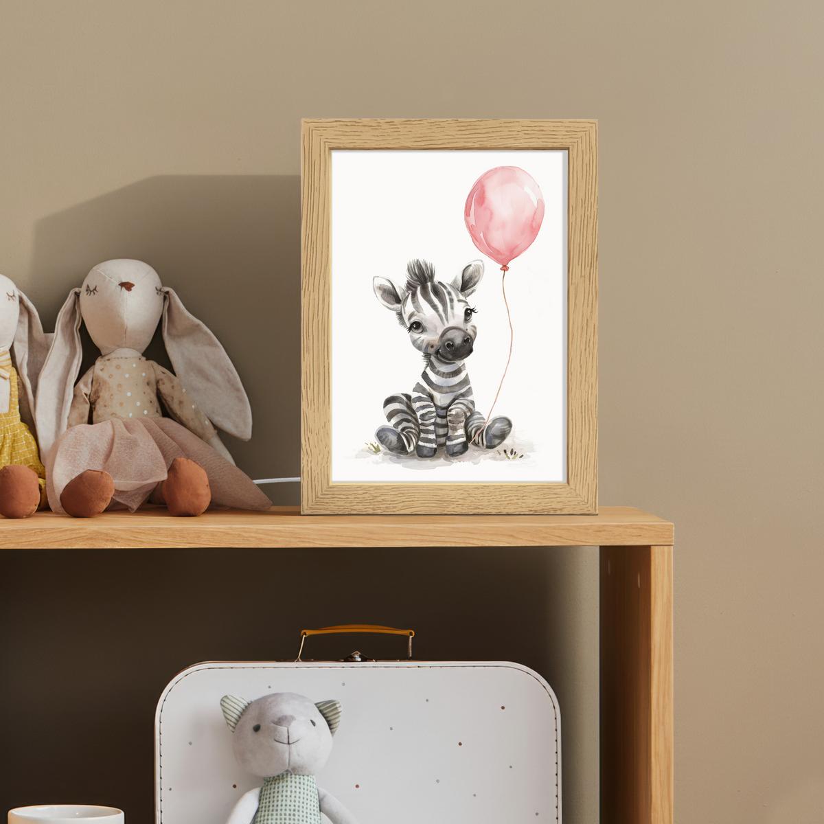 NACHTTISCHLAMPE Zebra - Baby - Tiere - Rosa Luftballon 15x20 cm - Weiß, Holzwerkstoff (8/15/20cm) - OnlyWow