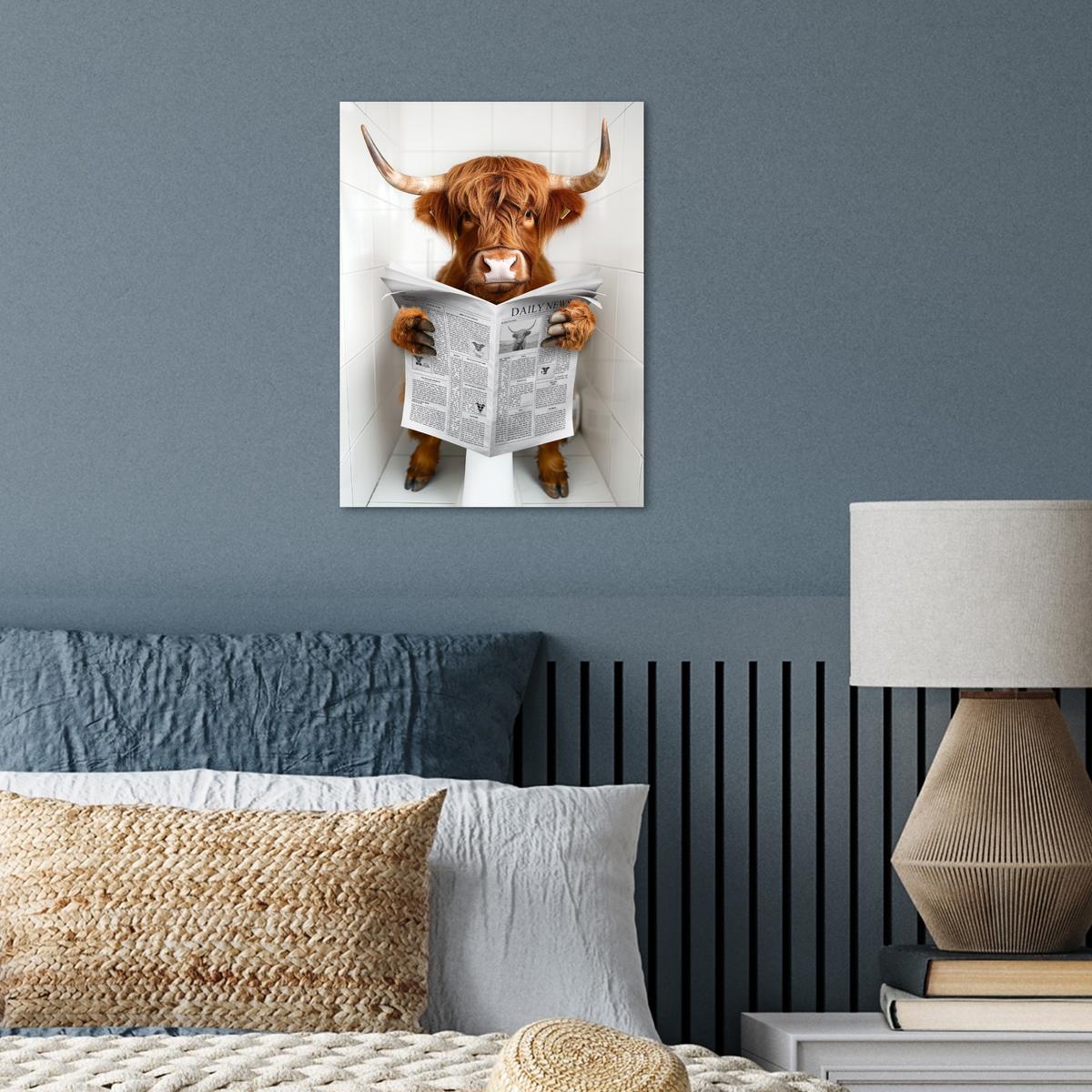 POSTER Schottischer Highlander - Tier - Zeitung - Toilette Wandbilder 30x40 cm - Kastanienfarben, Papier (30/40/0.1cm) - MuchoWow