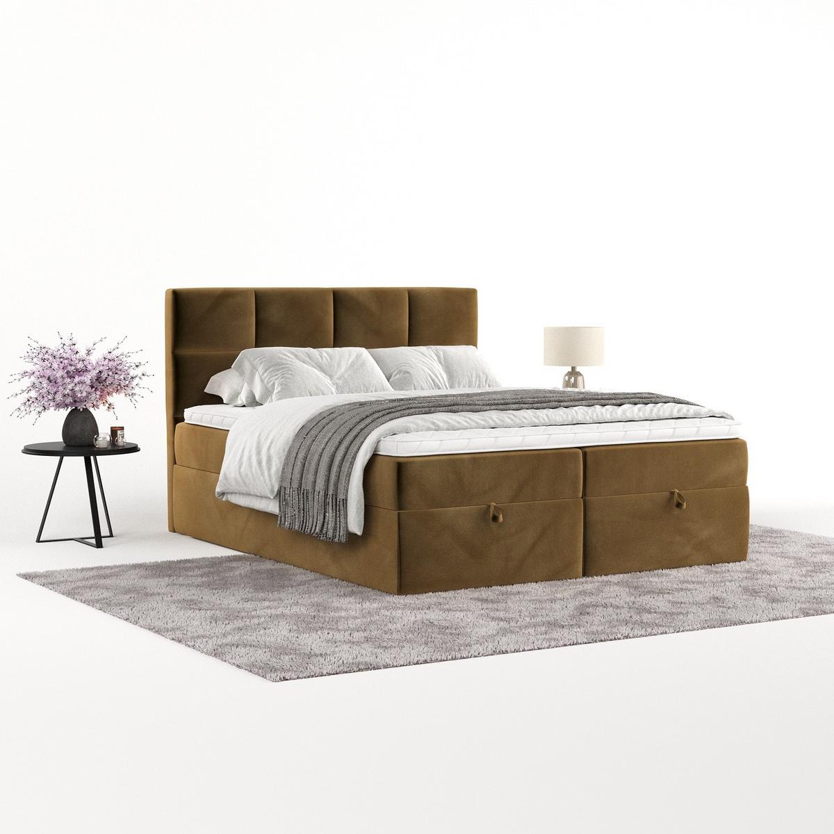 BOXBETT Velto 180/200 cm Honiggelb im Kronos Stoff - Schwarz/Honig, Holz/Holzwerkstoff (180/200cm) - AltaBeds