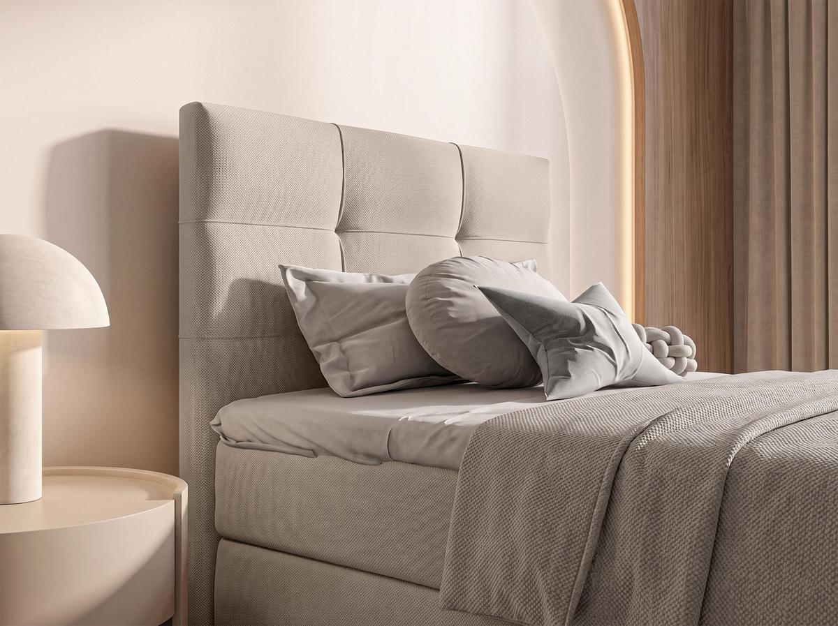 BOXBETT DEFNE 80x200 cm mit Fußteil und Matratze - Beige + TOPPER - Beige/Schwarz, Holz/Holzwerkstoff (80/200cm) - AX Living