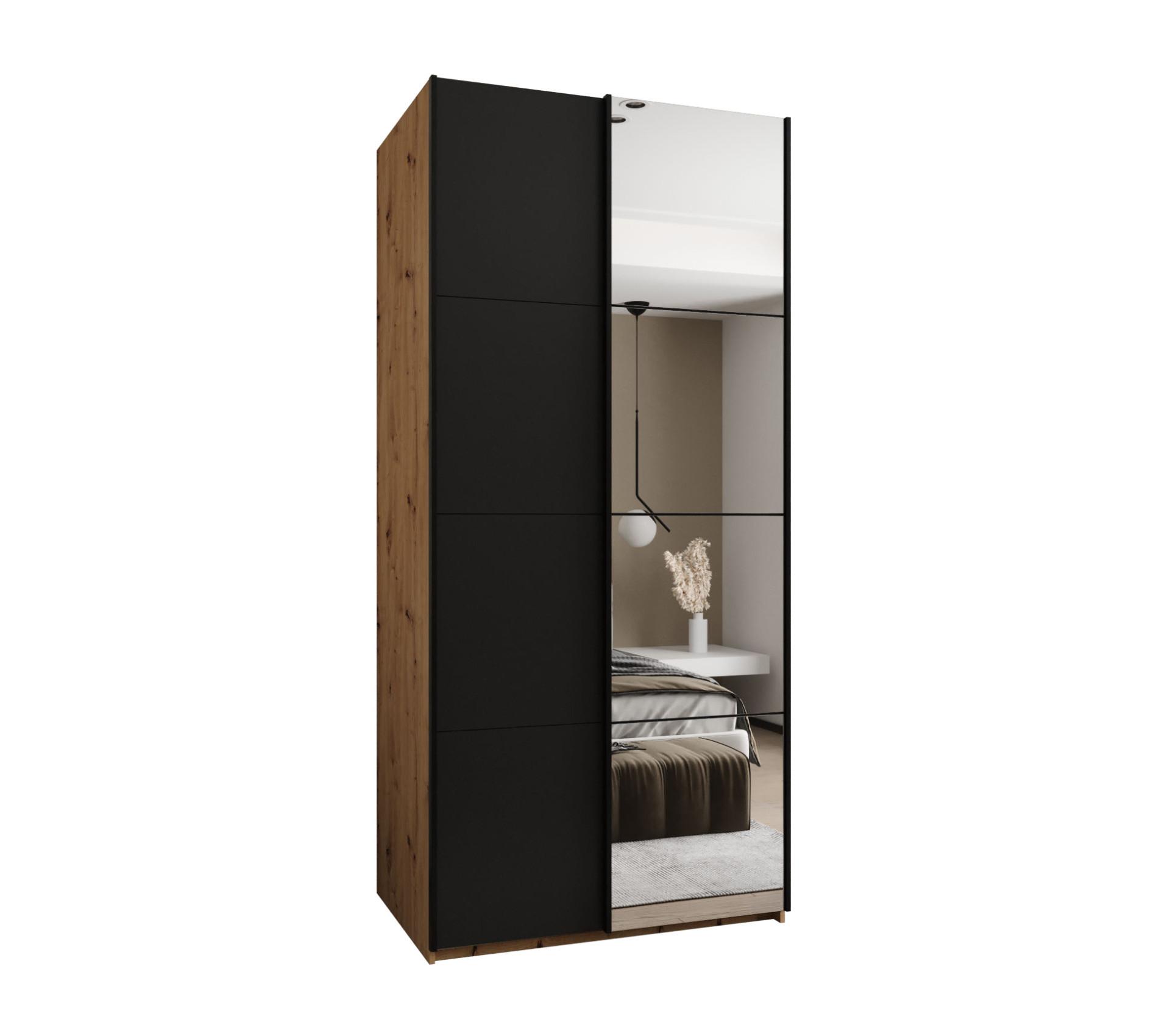 SCHWEBETÜRENSCHRANK 245,5/110/64 2-türig - Schwarz/Eiche Artisan, Holz/Metall (110/245/64cm) - Abiks Möbel