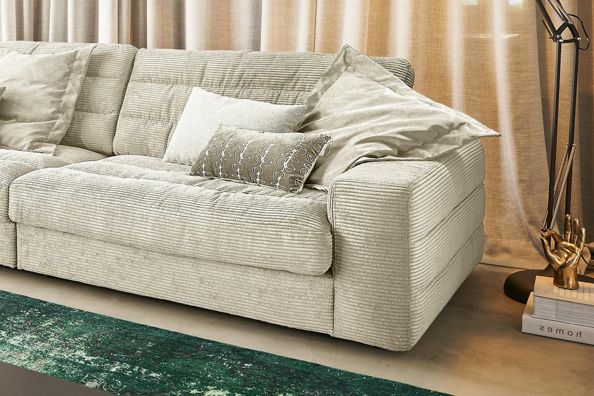 ECKSOFA XL LANA Cremeweiß Cord - Creme/Schwarz, Textil (416/205cm) - KAWOLA