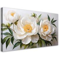 WANDBILD weiß blühende pfingstrosenblüten - Weiß, Textil (100/50cm) - Feeby