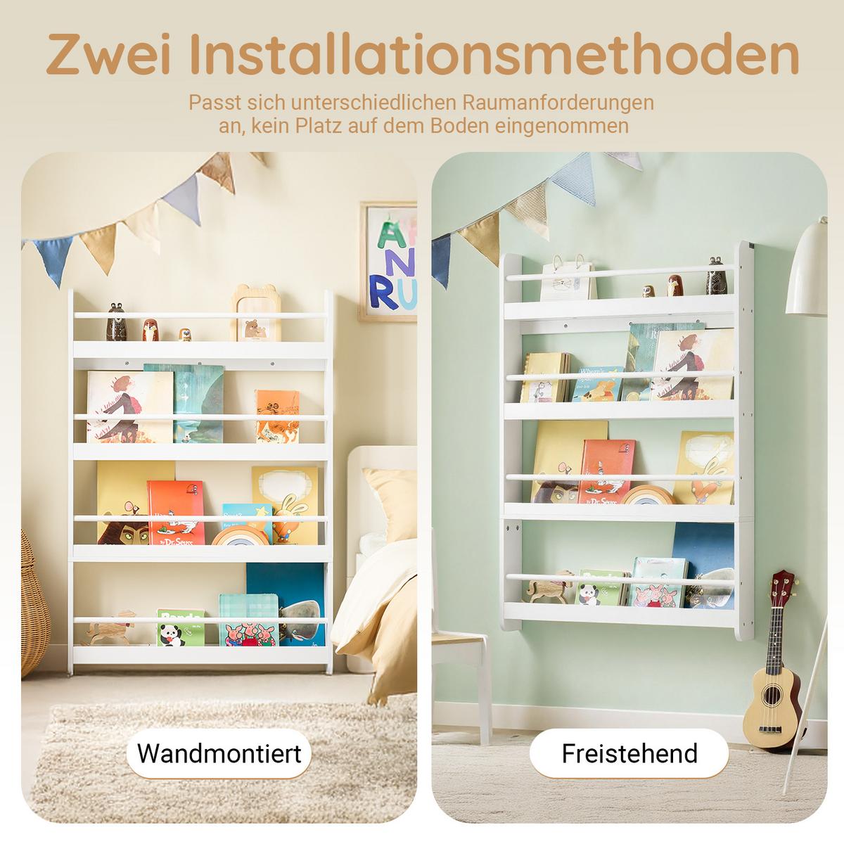 KINDERREGAL mit 4 Fächern Bücherregal Weiß 80x12x118cm - Weiß, Holzwerkstoff (12/118/80cm) - SoBuy