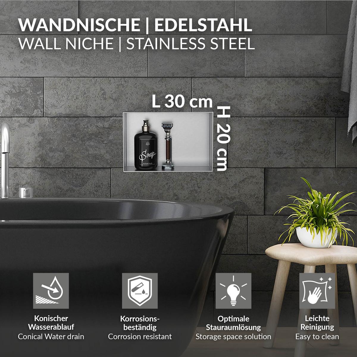 DUSCHNISCHE Silber 30/20 cm - Silberfarben, Metall (30/20/10cm) - LuxeBath