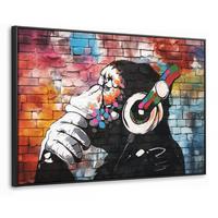 LEINWAND Bilder mit Rahmen - Affe - Graffiti - Musik - 150x100 - Multicolor, Textil (150/100cm) - MuchoWow