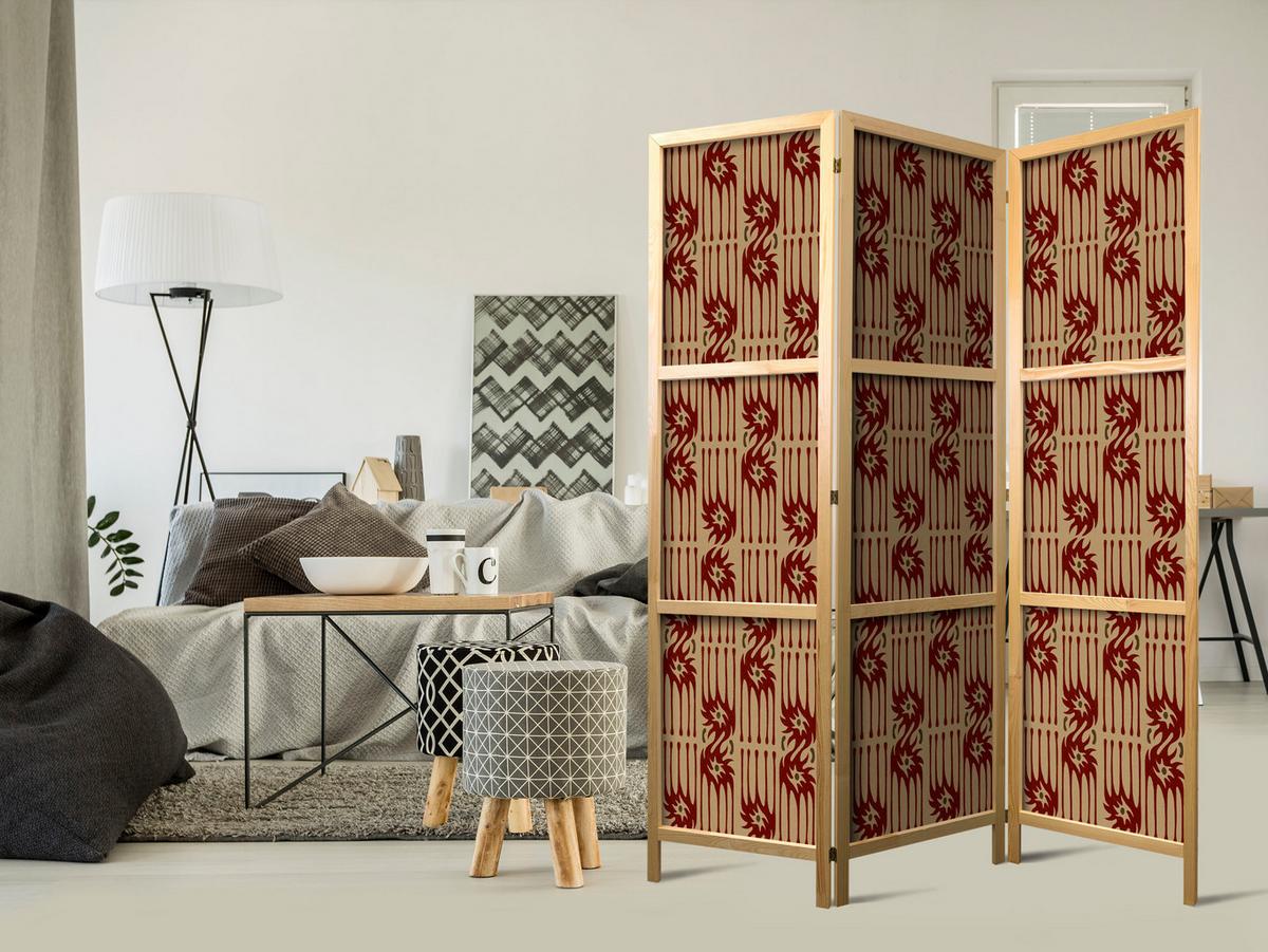PARAVENT Japanischer 3-tlg 135x172 cm Retro Abstraktion - Braun, Holz/Textil (135/172/3cm) - Muralo