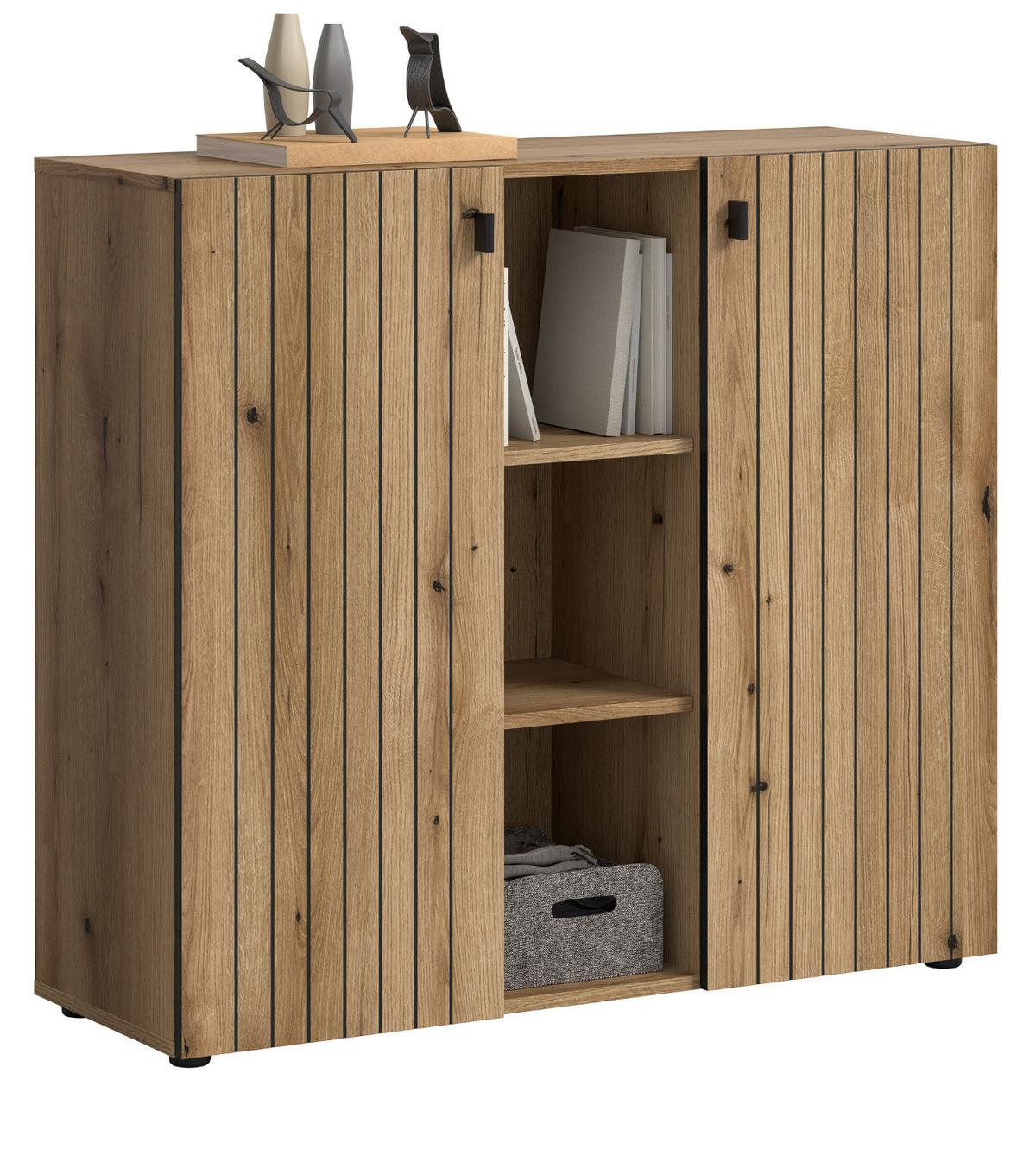FLURKOMMODE Evoke Eiche 106 cm, Schuhschrank mit eingefräster Rillenoptik - Schwarz/Eiche Artisan, Glas/Holzwerkstoff (106/96/37cm) - Inn.Furn