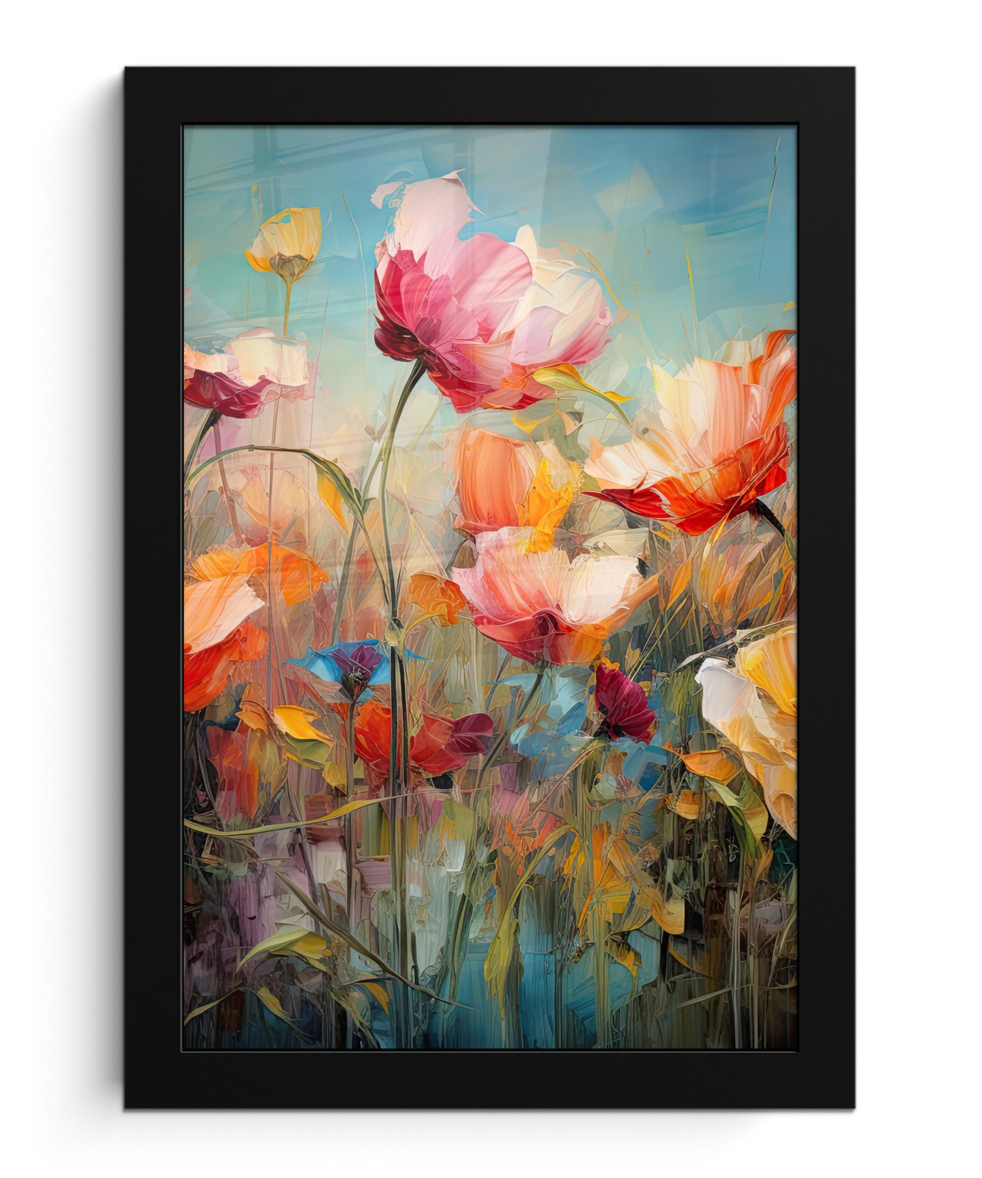 POSTER MIT RAHMEN Blumen - Aquarell - Kunst - Botanisch - Natur Poster 20x30 cm - Orange, Papier (20/30cm) - MuchoWow