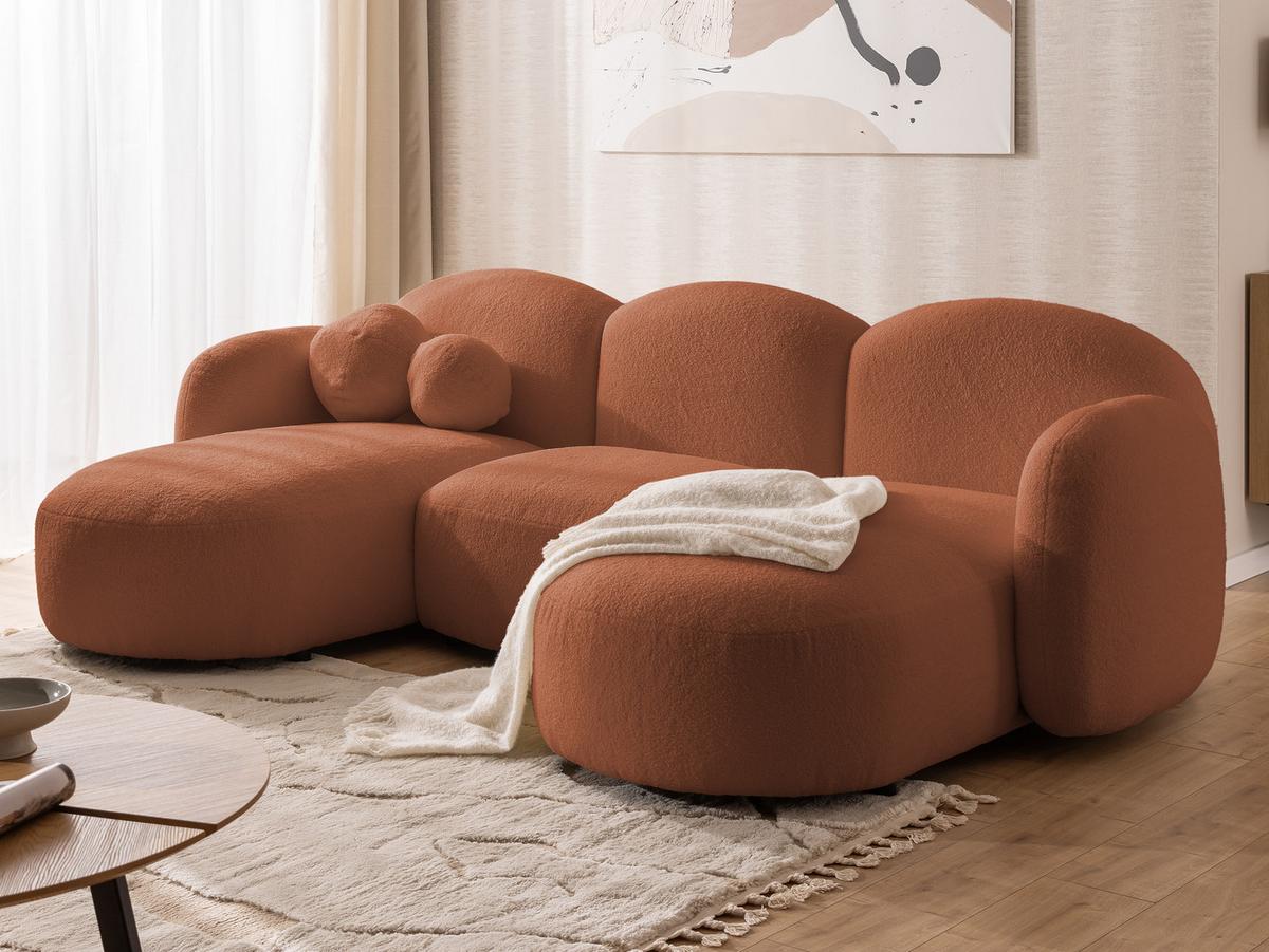WOHNLANDSCHAFT Nuvola mit abgerundetem Design Terrakotta Bouclé-Stoff - Terracotta/Schwarz, Holz/Kunststoff (268/80/146cm) - S-Style Möbel