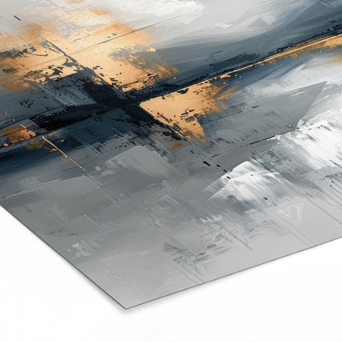 POSTER MIT RAHMENGERAHMTES BILD Kunst - Grau - Gold - Abstrakt 60x40 cm - Dunkelgrau, Papier (60/40cm) - MuchoWow
