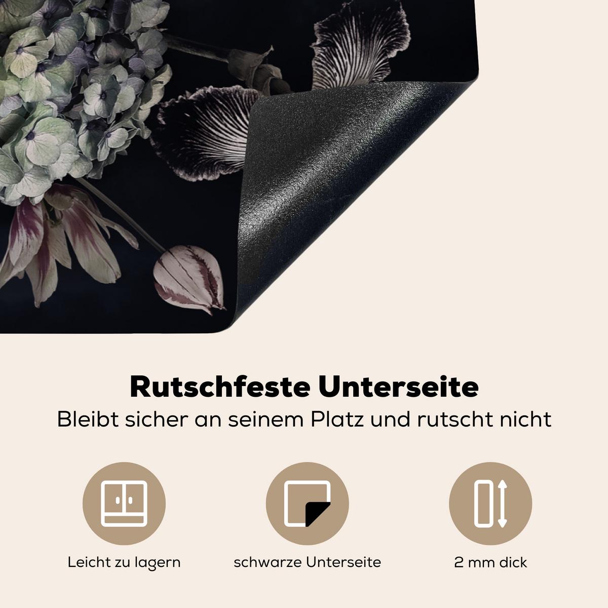 HERDABDECKPLATTE Blumen - Vintage - Pastell - Rosa - Weiß Induktionsschutz 80x52.2 cm - Altrosa, Kunststoff (80.2/52.2/0.2cm) - MuchoWow