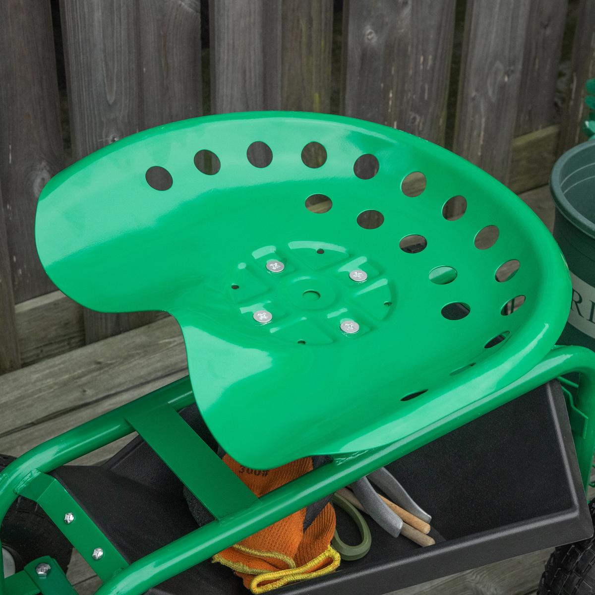 GARTENWAGEN mit Rollsitz bis 150 kg mit Ablage Korb für kleine Gartengeräte - Grün, Metall (45/87/98cm) - Outsunny