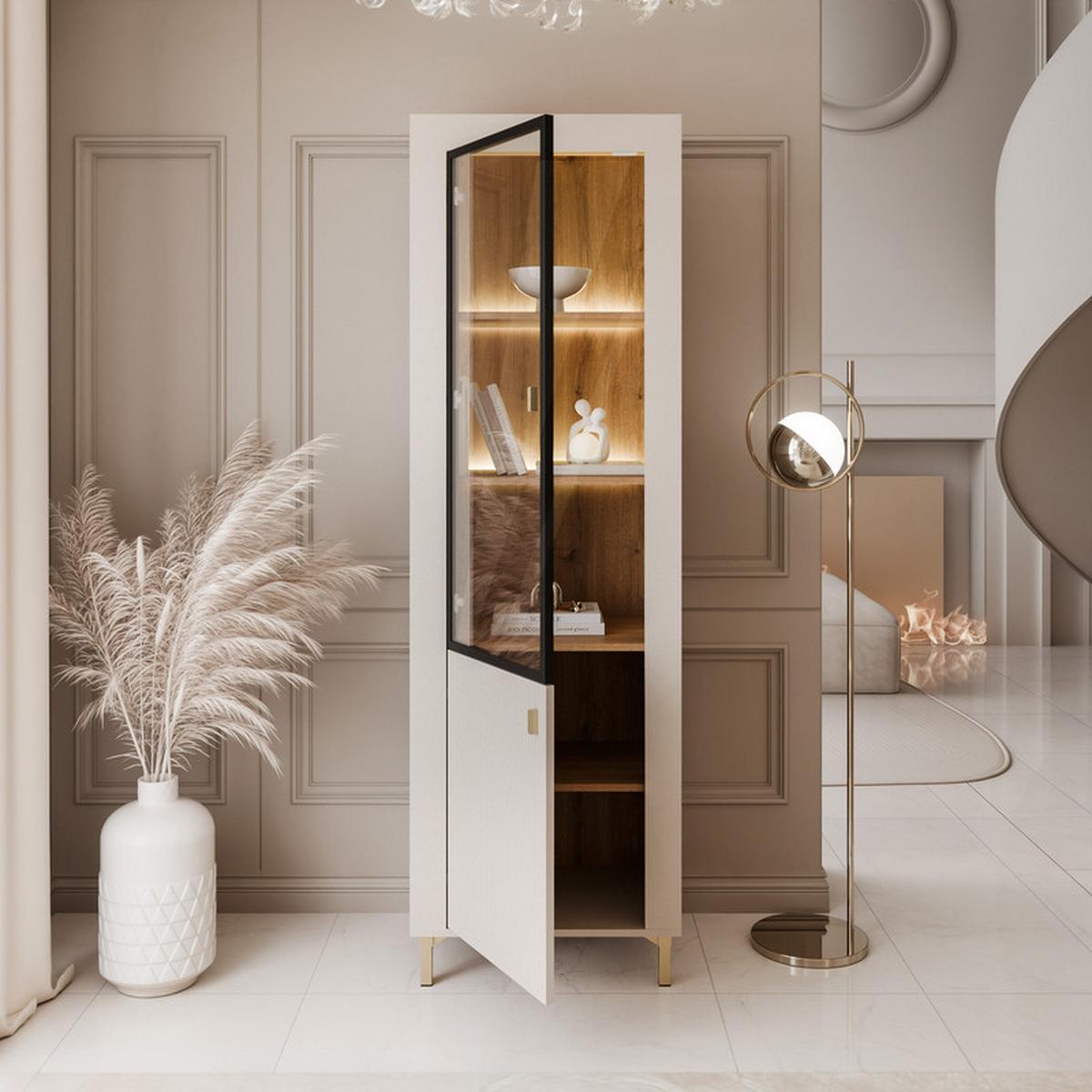 VITRINE AVENA Glastüren, 60/40/194 cm Kaschmir / Eiche - Kaschmir, Holzwerkstoff/Kunststoff (60/194/40cm) - Idohome