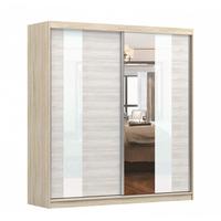 SCHWEBETÜRENSCHRANK Multi 32 Sonoma Eiche/Kathult Weiß + Spiegel, ohne LED Beleuchtung 203 cm - Alufarben/Weiß, Glas/Holzwerkstoff (203/218/61cm) - imoebel24