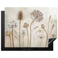 HERDABDECKPLATTE Blumen - Aquarell - Stilleben - Braun - Vintage Induktionsmatte 77x59 cm - Sandfarben, Kunststoff (77/59/0.2cm) - MuchoWow