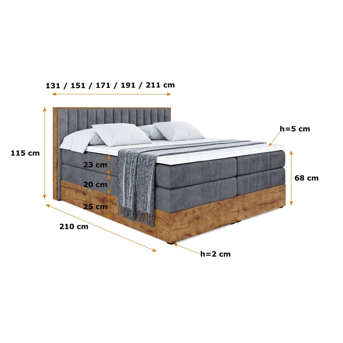 BOXSPRINGBETT mit Matratze H3|H4 und Lattenrost - LOLLI4 KING-140x200 - Dunkelgrau Casablanca - Dunkelgrau, Holzwerkstoff (140/200cm) - ALTDECOR