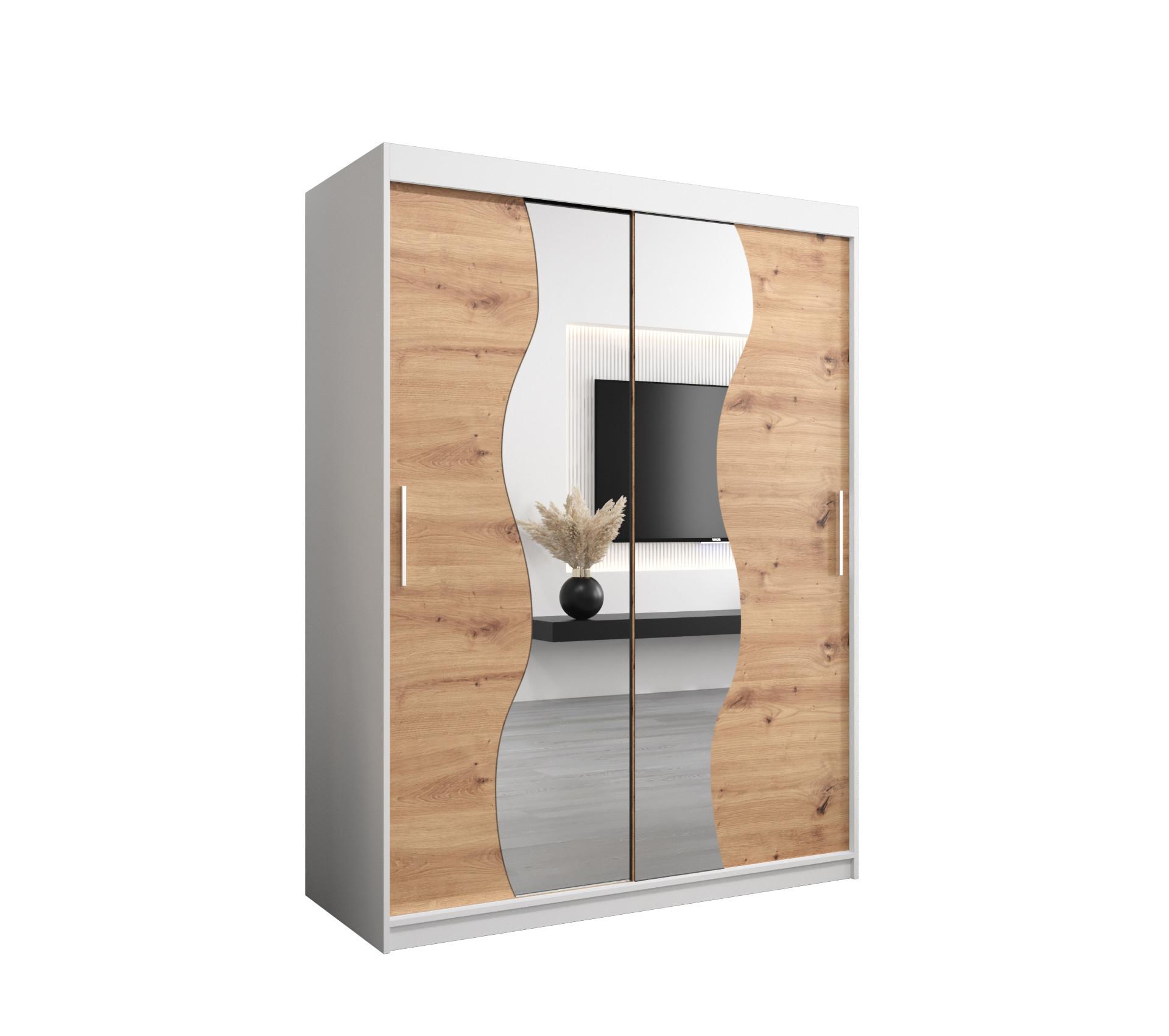 SCHWEBETÜRENSCHRANK 200/150/62 2-türig - Silberfarben/Eiche Artisan, Holz/Kunststoff (150/200/62cm) - MÖBEL KRYSPOL