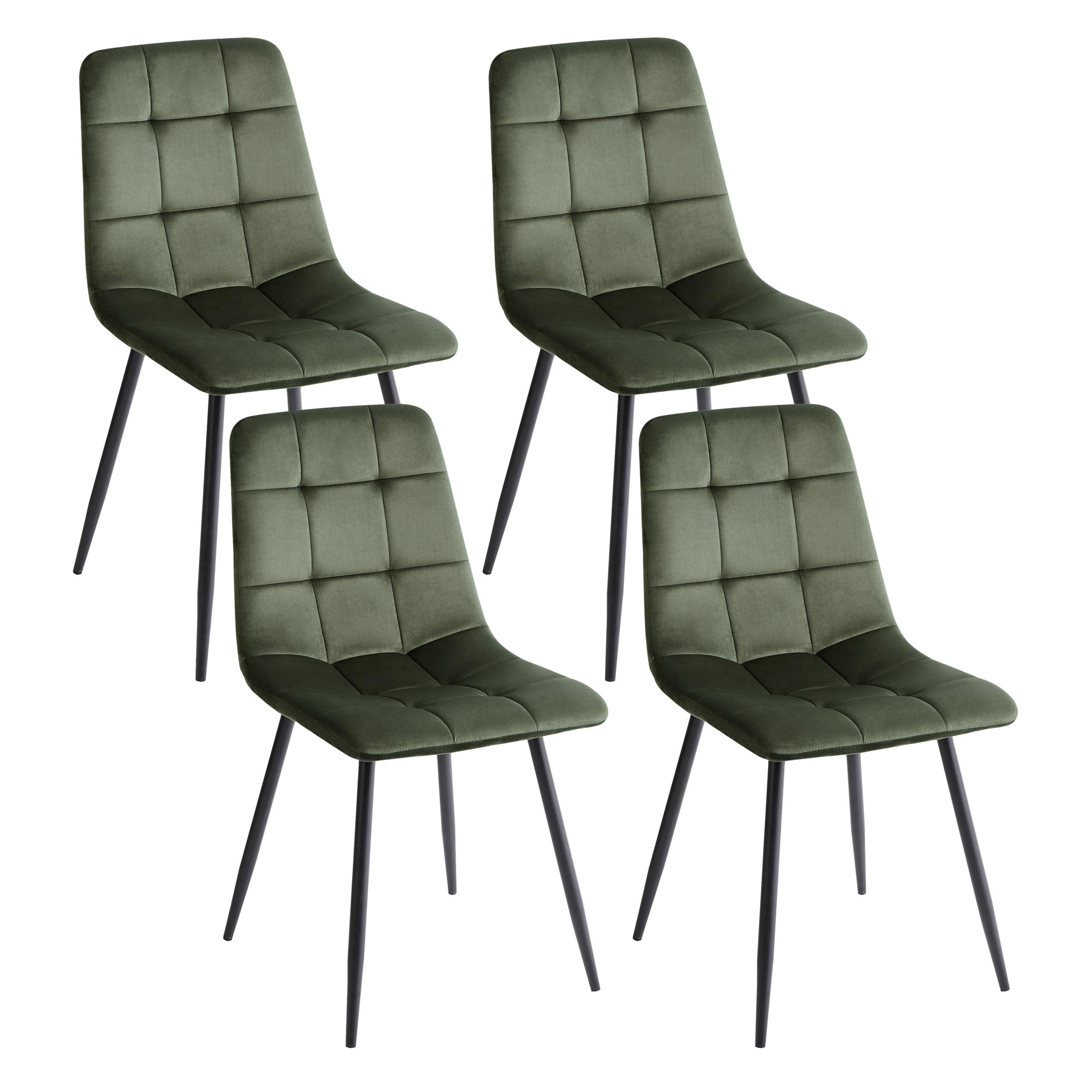 ESSZIMMERSTUHL 4er Set Samtstoff Olivgrün Powell - Schwarz/Olivgrün, Textil/Metall (45/88/62cm) - Beliani