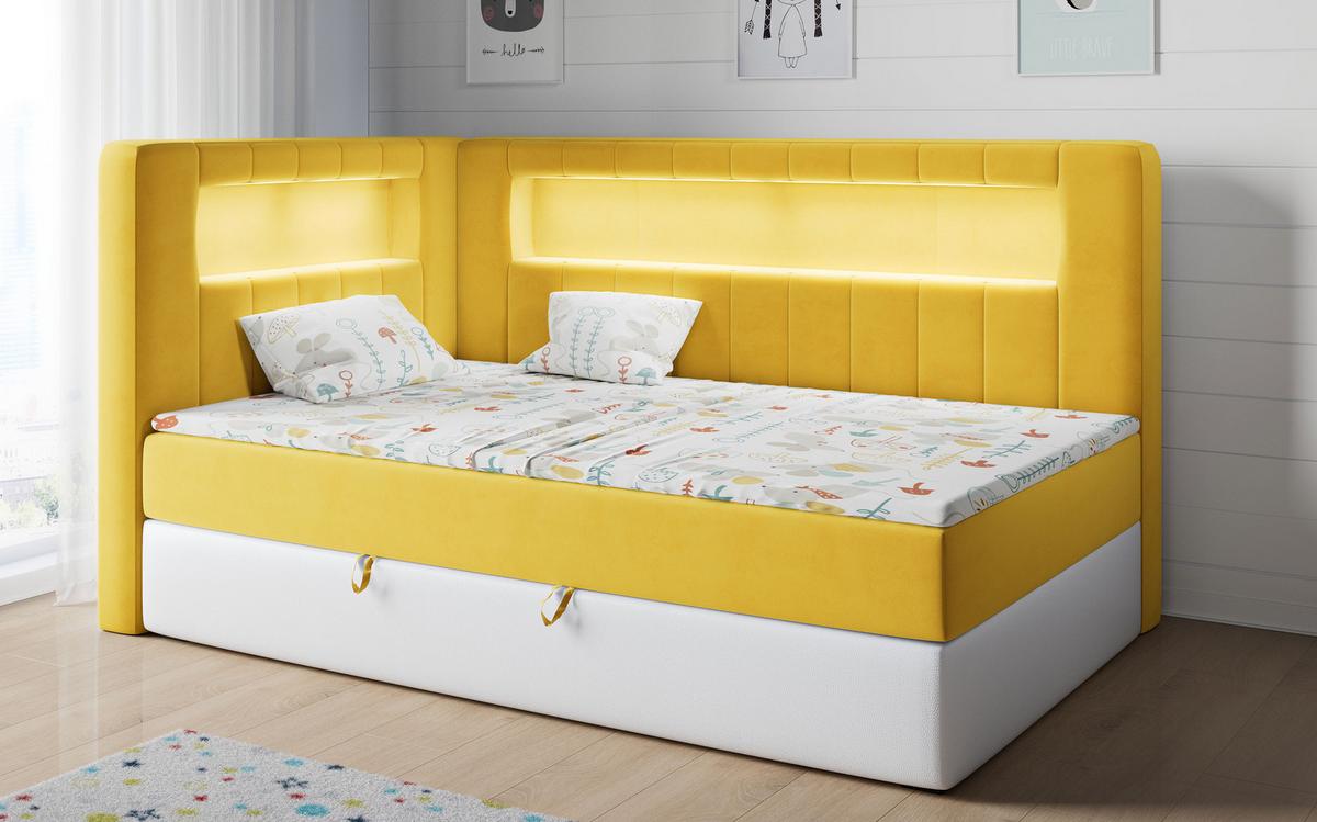 BOXSPRINGBETT JUNIOR GOLD 3 90/200 Gelb/Weiß - linke Seite - Gelb/Weiß, Holz/Textil (90/200cm) - MKS