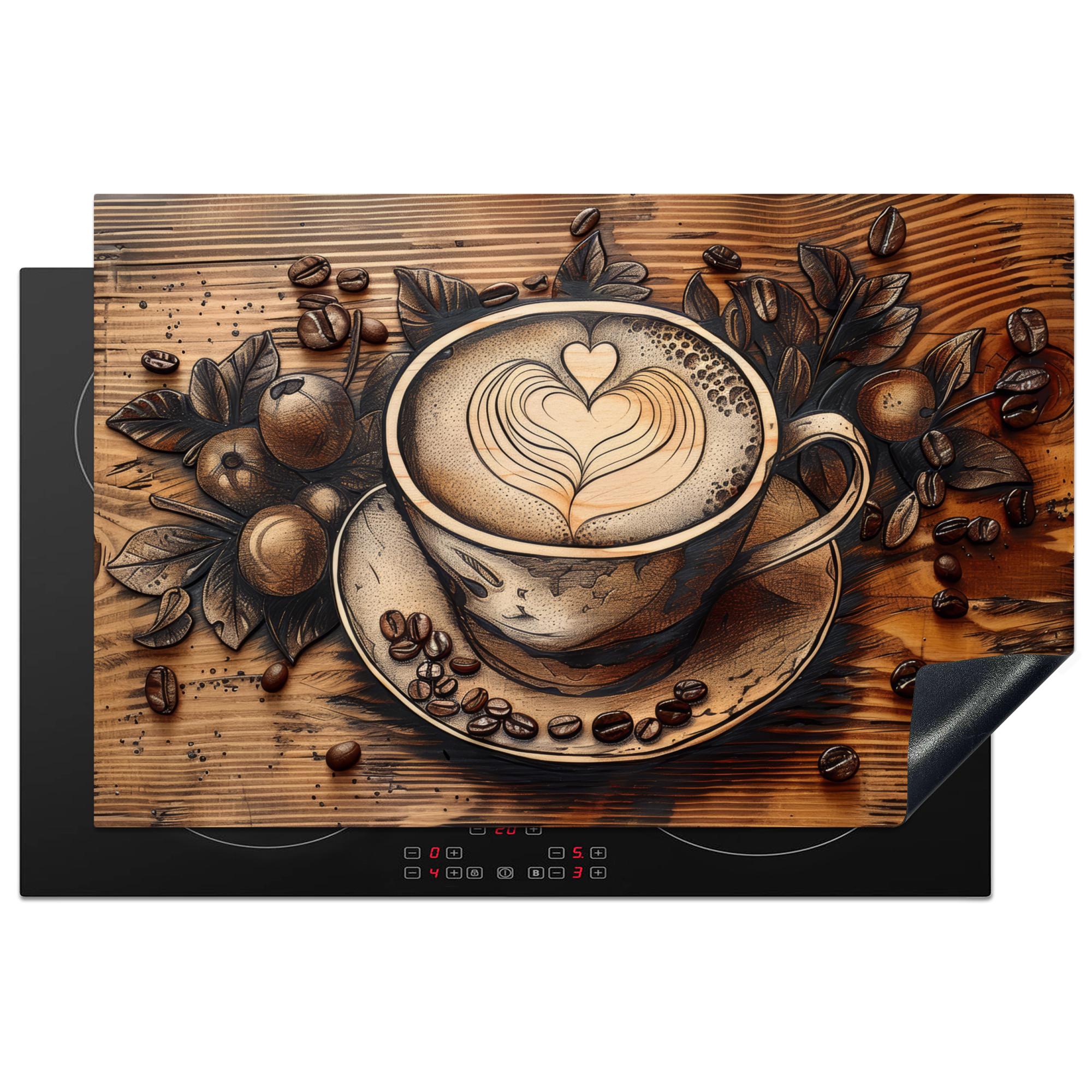 HERDABDECKPLATTE Kaffee - Vintage - Braun - Tasse - Holz Ceranfeldabdeckung 80x52 cm - Cappuccino, Kunststoff (80/52/0.2cm) - MuchoWow