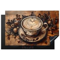 HERDABDECKPLATTE Kaffee - Vintage - Braun - Tasse - Holz Ceranfeldabdeckung 80x52 cm - Cappuccino, Kunststoff (80/52/0.2cm) - MuchoWow
