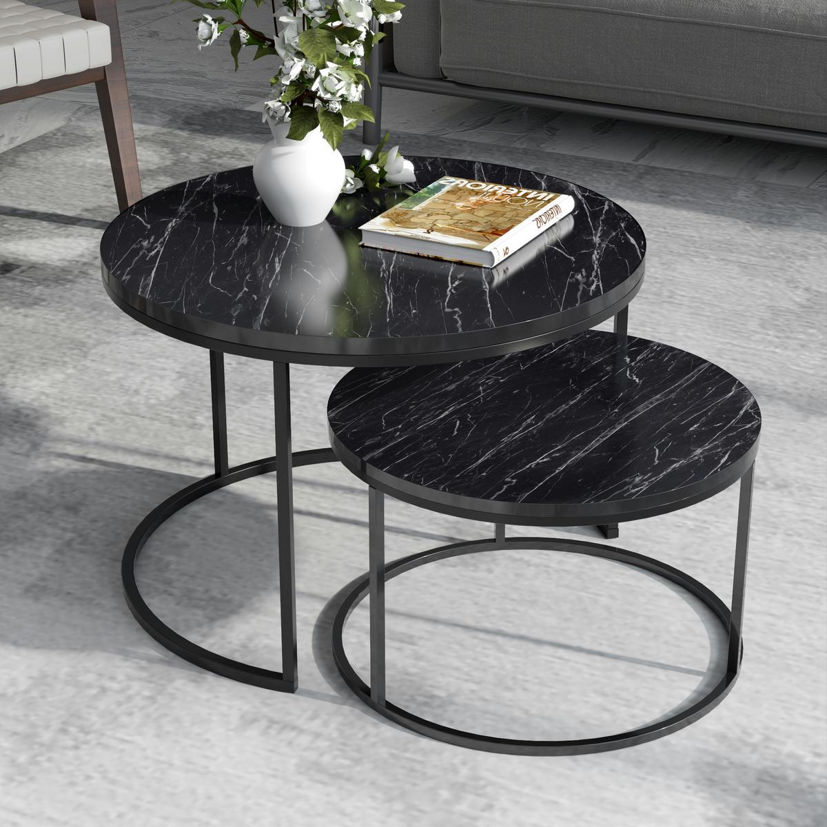 COUCHTISCH SET Skagen 2-teilig 70/70/50 - Schwarz, Holzwerkstoff (70/70/50cm) - [en.casa]