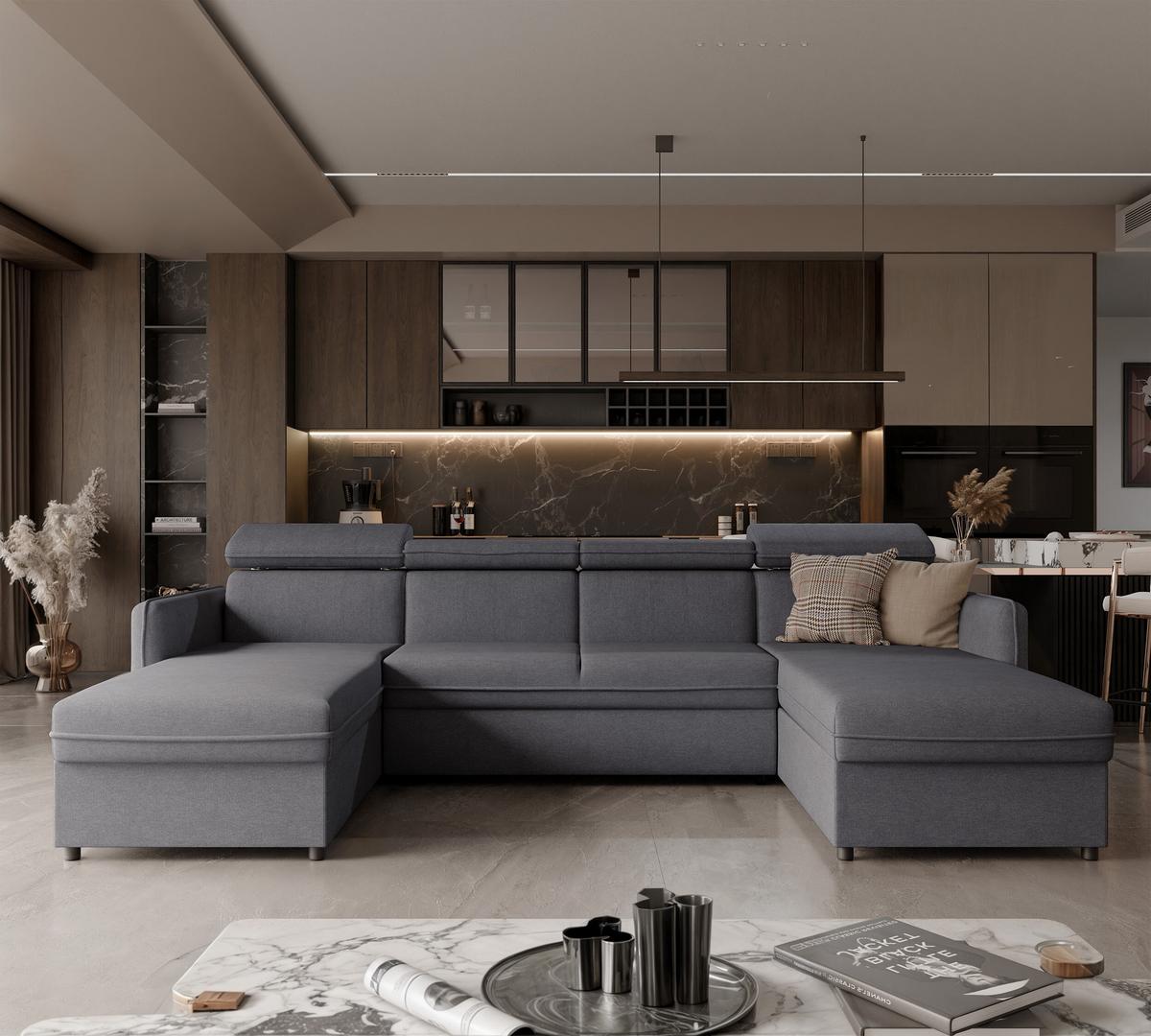WOHNLANDSCHAFT U-Form Beni mit Schlaffunktion, Stoff Soro 97 Graphit - Dunkelgrau, Holzwerkstoff (286/60/166cm) - Idohome