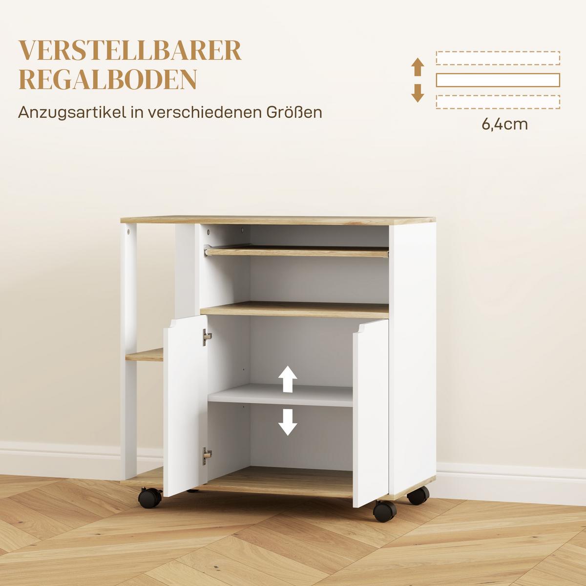 KÜCHENWAGEN Servierwagen mit Schrank, verschiebbaren, verstellbaren Einlegeböden - Multicolor/Schwarz, Holzwerkstoff/Kunststoff (40/82/80cm) - HOMCOM