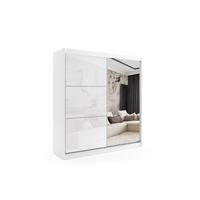 KLEIDERSCHRANK mit Spiegel-Schiebetüren und Aluminium-Leisten, LED-Beleuchtung - VIVI - 200 cm Weiß - Weiß, Holzwerkstoff (200/216/61cm) - ALTDECOR