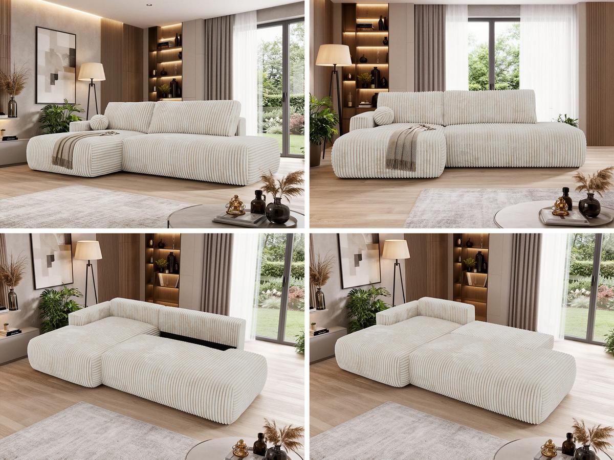 ECKSOFA TAREN L Beige Cord - Links - Beige/Schwarz, Kunststoff/Textil (170/292cm) - MKS