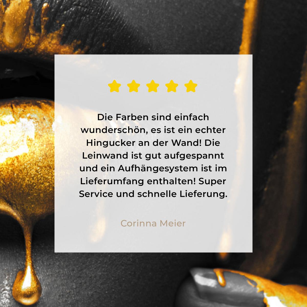 LEINWANDBILD Frau - Schwarz - Gold - Gesicht - Lippen Room Decor 30x40 cm - Goldfarben, Textil (30/40cm) - MuchoWow