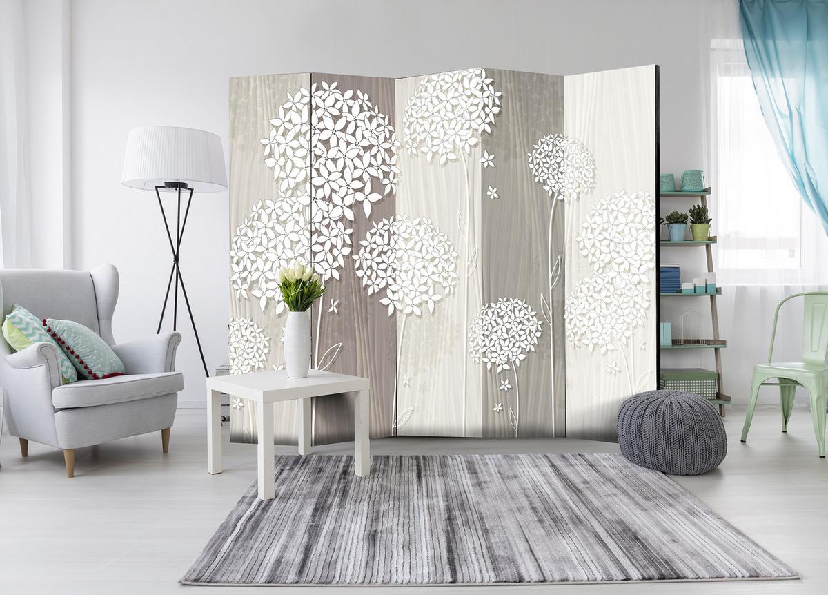 PARAVENT 5-tlg 225x172 cm Blumen Boho - Beige, Holz/Textil (225/172/3cm) - Muralo