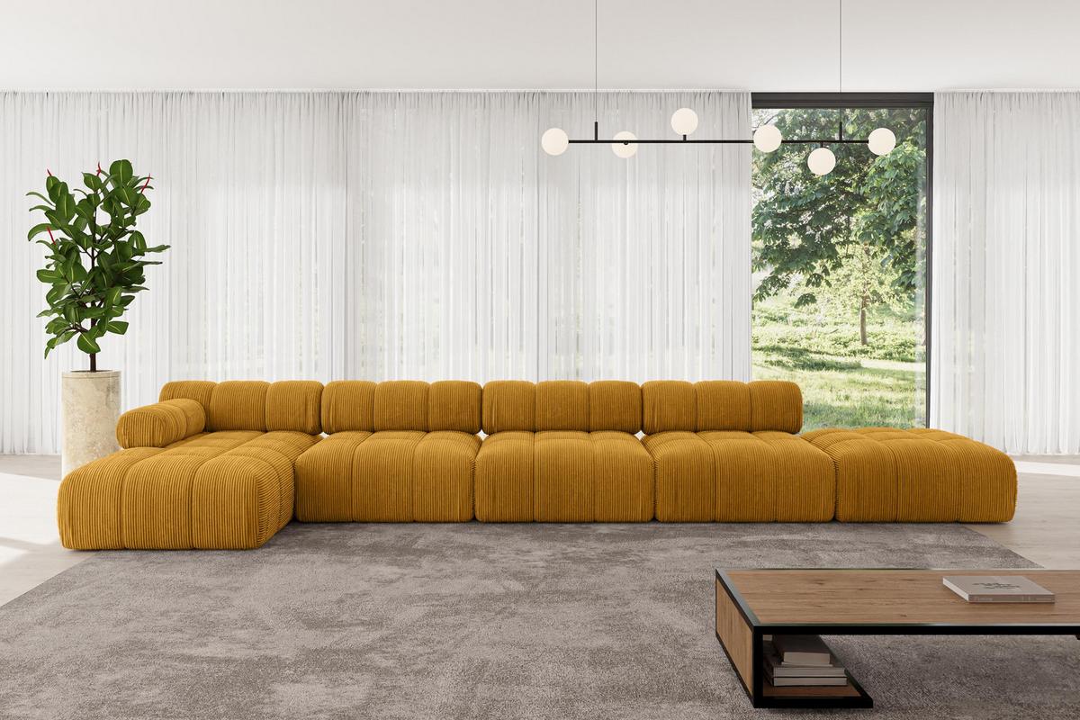 ECKSOFA modulares Sofa Lizur-L3 - 475x160x70 cm Senfgelb Cord - Currygelb, Holzwerkstoff/Textil (475/160cm) - ALTDECOR