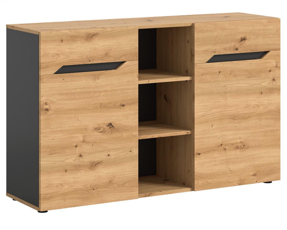 SIDEBOARD Eiche Artisan und Grau, Kommode mit 9 Fächern 130 x 81 cm - Dunkelgrau/Schwarz, Holzwerkstoff/Kunststoff (130/81/37cm) - Inn.Furn