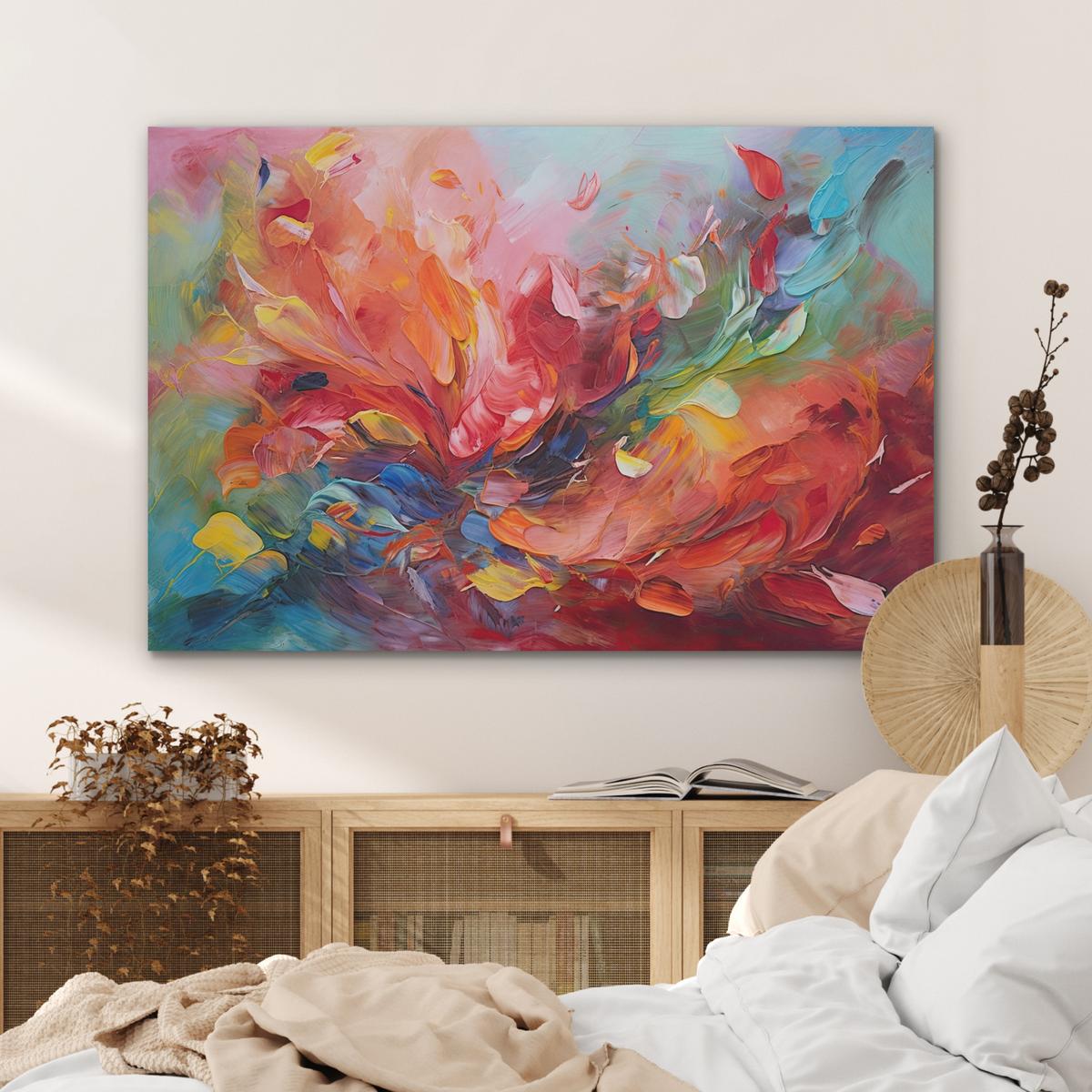 AKUSTIKBILD Ölgemälde - Kunst - Abstrakt - Farbenfroh Akustikpaneele 90x60 cm - Altrosa, Kunststoff (90/60/0.9cm) - MuchoWow