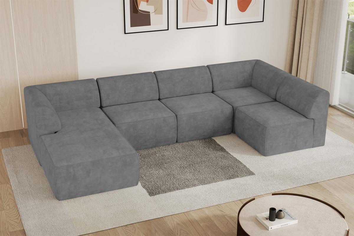WOHNLANDSCHAFT Ottomane Links MOVO-L 345x180x78 cm Grau Velours - Taupe, Holzwerkstoff/Kunststoff (345/78/180cm) - ALTDECOR