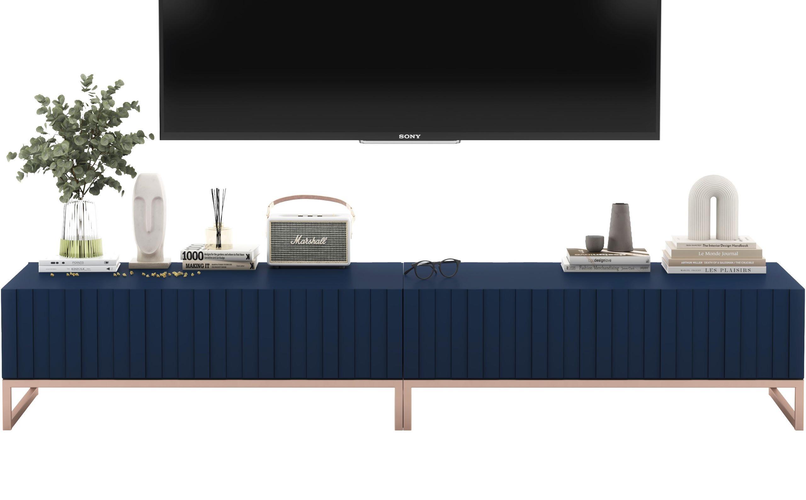 TV-LOWBOARD 2-er Set Elpis Marineblau Matt Glamour 110 cm - Blau/Kupferfarben, Holzwerkstoff/Metall (220/39/54cm) - Meble Lindner