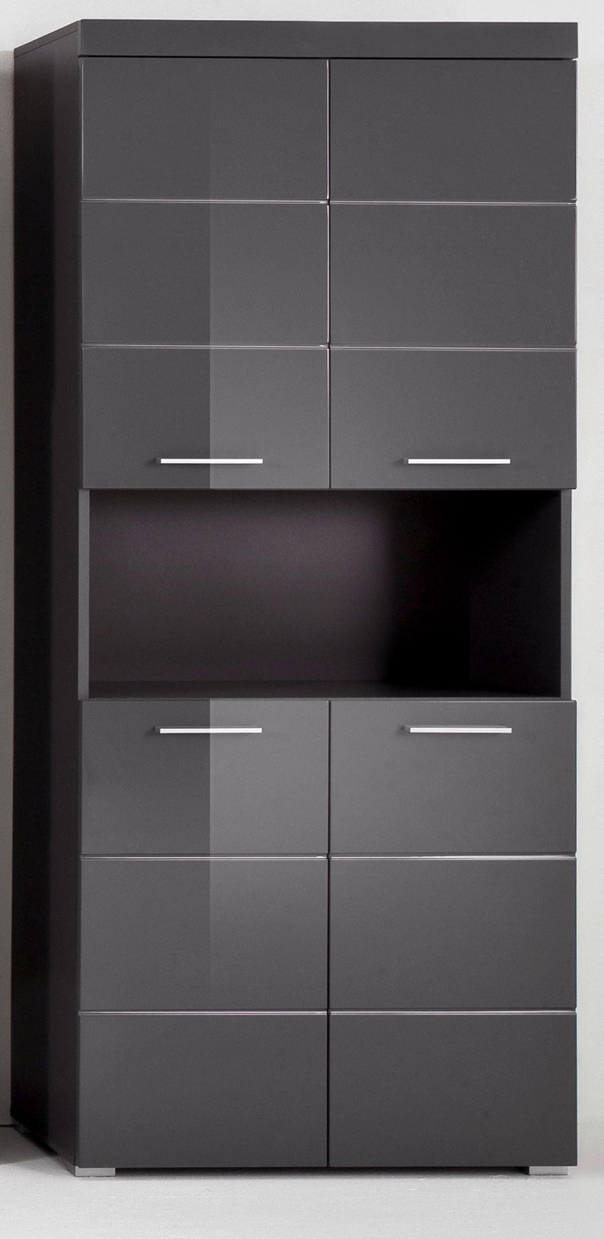 HOCHSCHRANK grau Hochglanz 73 x 190 cm, Badschrank 4-türig - Grau, Holzwerkstoff/Kunststoff (73/190/31cm) - Top.Furn
