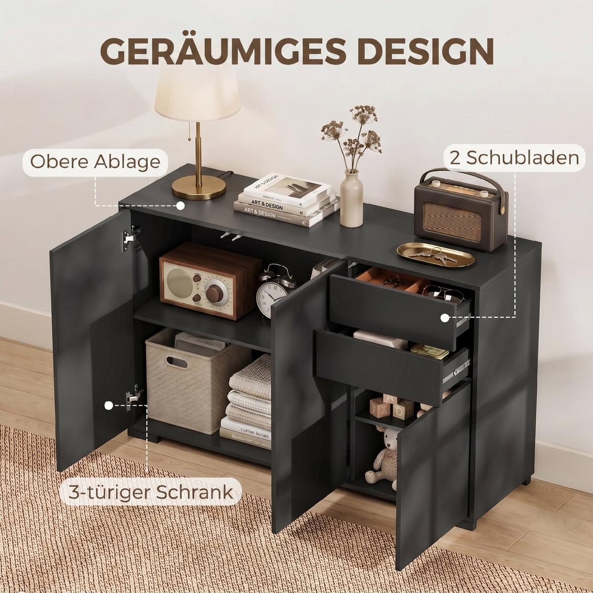 STANDSCHRANK Spanplatte Schwarz - Schwarz, Holzwerkstoff/Kunststoff (36/74/117cm) - HOMCOM