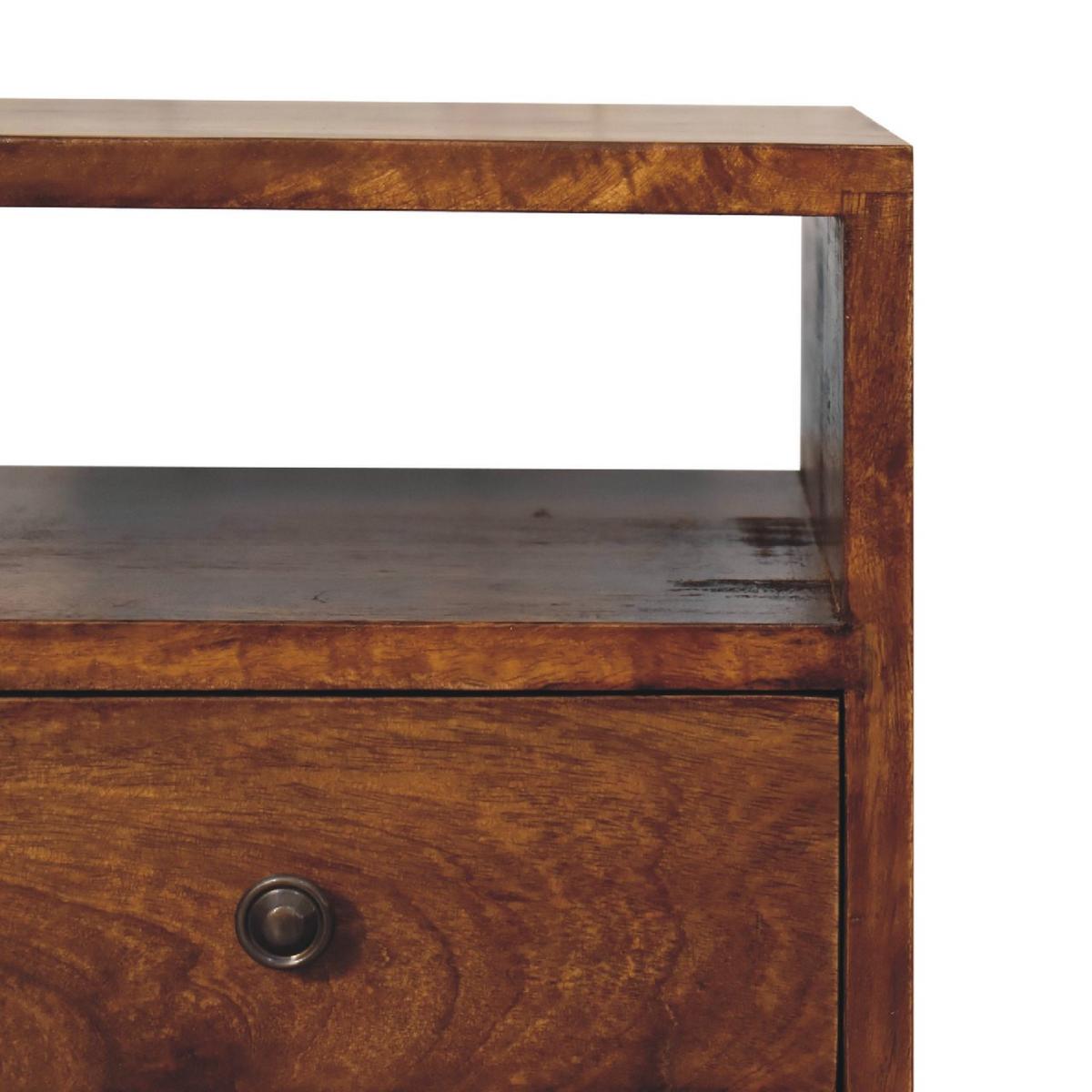 NACHTKASTEN Mini Klassisch Kastanie, 2 Schubladen und Offenes Fach, Dunkelbraun - Dunkelbraun/Messingfarben, Holz/Metall (30/50/30cm) - Artisan Furniture