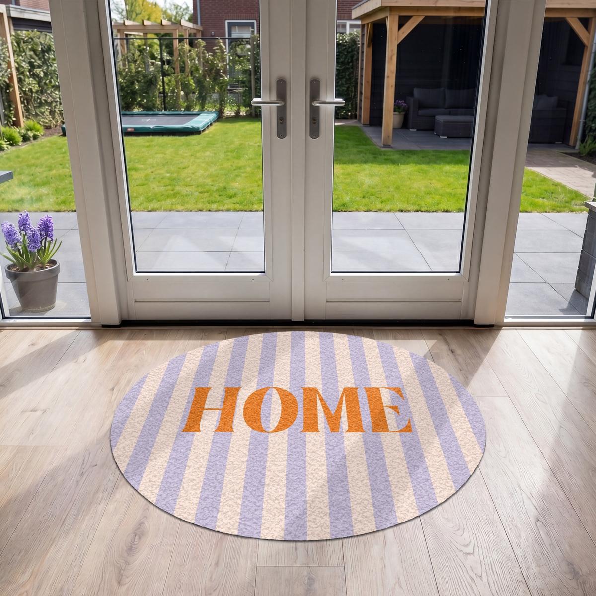 FUSSMATTE Lila – Orange – Streifen – Startseite 120x120 cm - Flieder, Kunststoff (120/0.4cm) - MuchoWow
