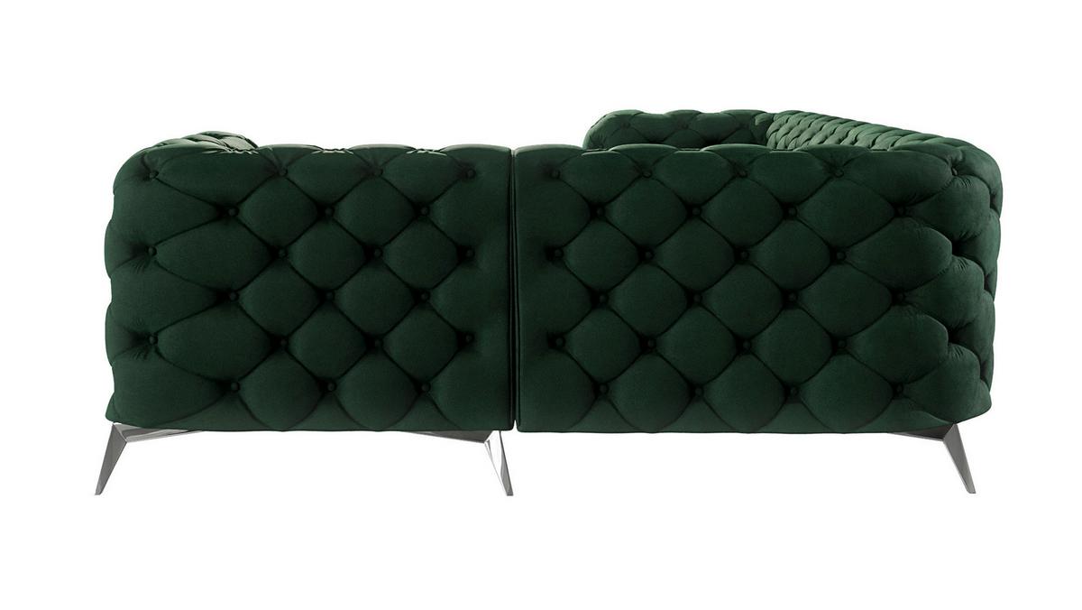 ECKSOFA Chesterfield Laura Flasche Grün Samt, Ottomane rechts - Smaragdgrün/Silberfarben, Holz/Textil (264/204cm) - S-Style Möbel